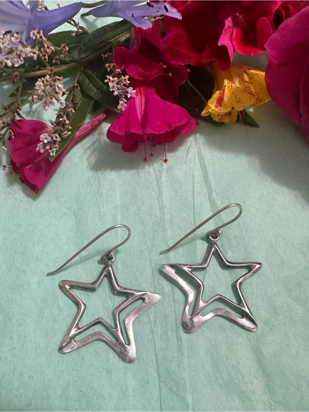 Silpada  sterling Silver 925 Double Star Dangle Earrings
